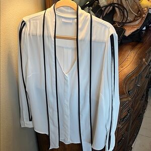 New York & Company White Blouse with Black Stripes